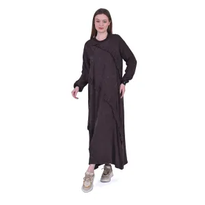 İNVEE MODAL ELBİSE FİRFİR DETAYLİ 7024 HAHVE