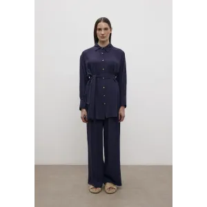 merwish Dubai Kuşaklı Keten Takım 1354 laçivert