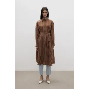 MERWİSH Mono Uzun Gömlek-Kahverengi 1388