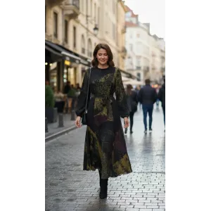 Misswhence 39842 siyah desenli Cupro Elbise