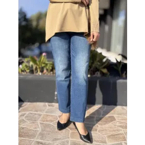 Misswhence Boru Paça Taşlanmış Kot Pantolon 38123 Lacivert