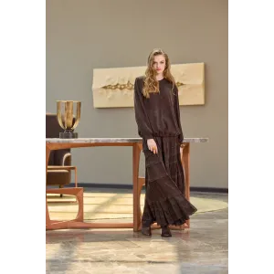 Misswhence Cupro Dantelli Etek Takım 38025 kahverengi