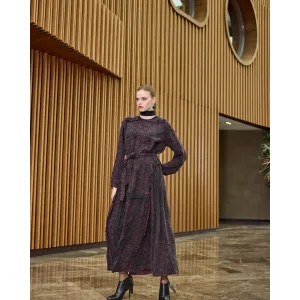 Misswhence Desenli Cupro Elbise 38829 bordo