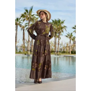 Misswhence Desenli Elbise 39843 kahve