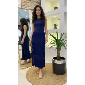 Misswhence Piliseli Yandan Fermuarlı Etek Laçivert 38921