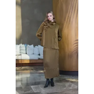 Misswhence Saten Pliseli Etek Takım 38015 HAKİ