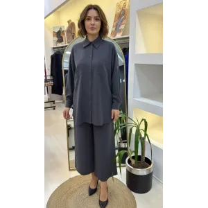 Nuss 1021 Kendinden Çizgili Pantolonlu Takım - Antrasit