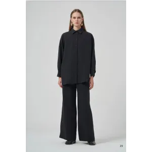 Nuss 1021 Kendinden Çizgili Pantolonlu Takım - siyah