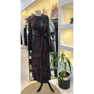 Nuss 2011 İPEK ELBİSE KUŞAK DETAYLİ TARÇİN