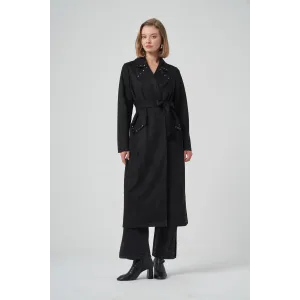 Nuss 6029 Yaka Zımba Detay Süet Kap - SİYAH