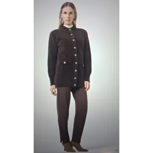 Nuss 7008  Cep Detay Düğmeli Angora Hırka - kahve