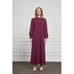 Nuss triko kollari cupra ipek elbise bordo 2062