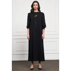 Nuss triko kollari cupra ipek elbise siyah 2062