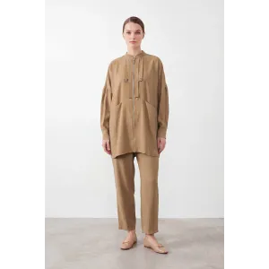 PUANE Aksesuar Detaylı Fermuarlı Tunik Pantolon Takım 14453 MINK