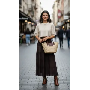 PUANE LOREEN Volanlı Uzun ETEK 20786 KAHVE