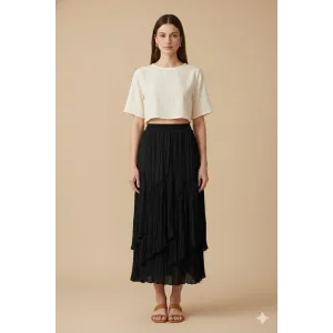 Sentez 5475 Viola Parçalı Kırıştırma Etek - Siyah