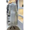 NUSS 2053 NAKİŞ DETAY ELBİSE- KREM