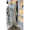 NUSS 2053 NAKİŞ DETAY ELBİSE- KREM