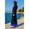 İnvee Etek Ucu Dalga Desenli Lacivert Rayon Triko Evaze Etek 6905