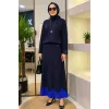İnvee Etek Ucu Dalga Desenli Lacivert Rayon Triko Evaze Etek 6905