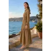 NUSS 2040 DESENLİ ELBİSE- CAMEL