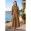 NUSS 2040 DESENLİ ELBİSE- CAMEL