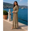 NUSS 2053 NAKİŞ DETAY ELBİSE- SÜTLÜ KAHVE