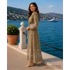 NUSS 2053 NAKİŞ DETAY ELBİSE- SÜTLÜ KAHVE