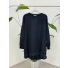 puane Yaka Çiçek Aplikeli Tunik 10815 Siyah