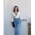 Beyaz Kolları Volanlı Kruvaze Bluz