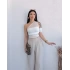 Beyaz Tek Omuz Tüllü Crop