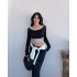 Siyah Bel Lastikli Kare Yaka Crop