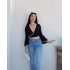 Siyah Kolları Volanlı Kruvaze Bluz
