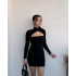 Siyah Sırt Düğmeli Büzgülü Elbise