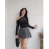 Siyah Tek Omuz Tül Detay Crop