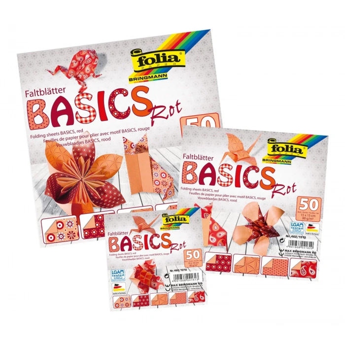 FOLİA ORİGAMİ KAĞIDI 15X15 BASİC KIRMIZI 50 TABAKA FO-462-1515