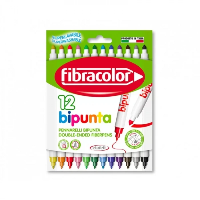 FİBRACOLOR BİPUNTA ÇİFT UÇLU KEÇELİ KALEM 12 RENK FC-10544SW012SE