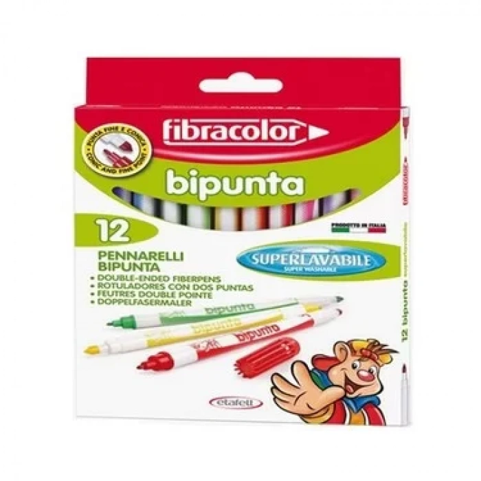 FİBRACOLOR BİPUNTA ÇİFT UÇLU KEÇELİ KALEM 12 RENK FC-10544SW012SE