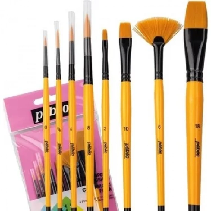 PEBEO 8Lİ FIRÇA SETİ - YELPAZE NO: 6 - KESİK UÇ NO: 2 10 18 - SULUBOYA NO: 0 4 8 - ÇİZGİ FIRÇASI NO: 10/0 SET-4