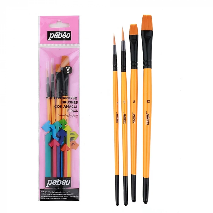 PEBEO 4LÜ FIRÇA SETİ - 2 YUVARLAK NO: 3 & 5 + 2 KESİK UÇ NO: 8 & 12 SET-5