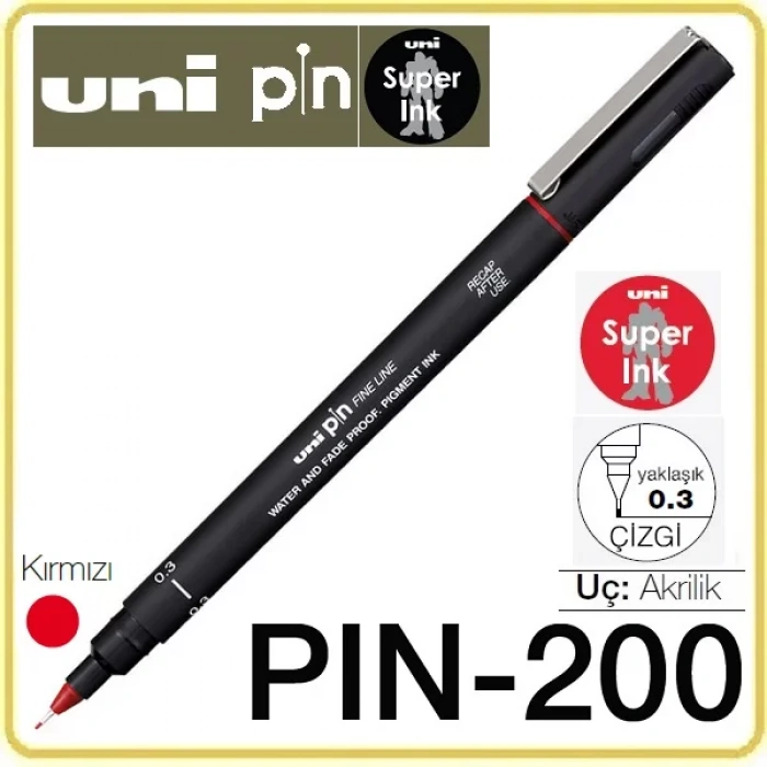 UNİ PİN 0.3 FİNE LİNE AKRİLİK UÇLU KALEM KIRMIZI PIN03-200
