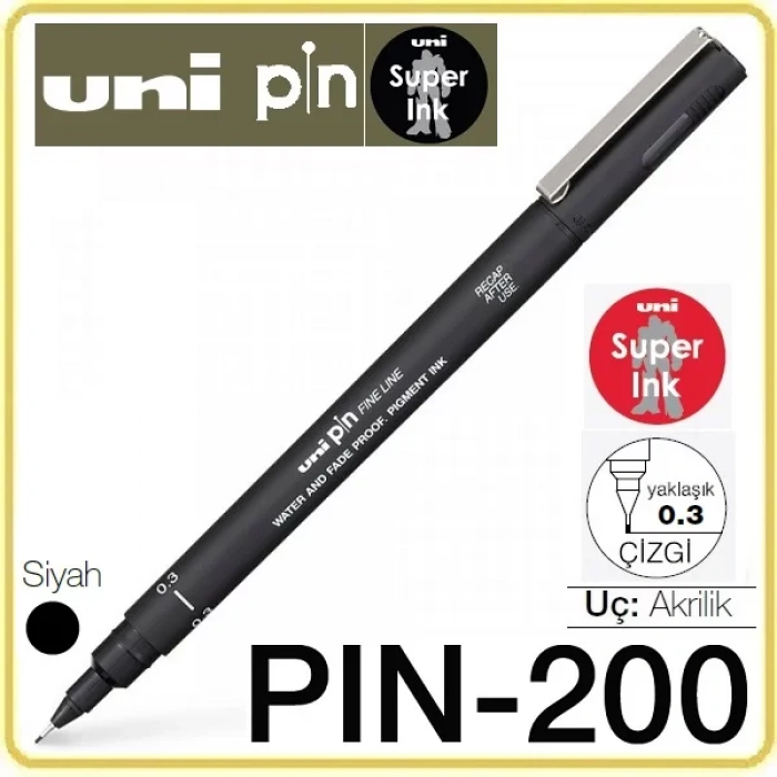UNİ PİN 0.3 CS FİNE LİNE KESİK UÇLU KALEM SİYAH PINCS3-200