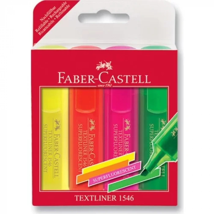 FABER-CASTELL 1546 ŞEFFAF GÖVDE FOSFORLU KALEM 4LÜ 154640