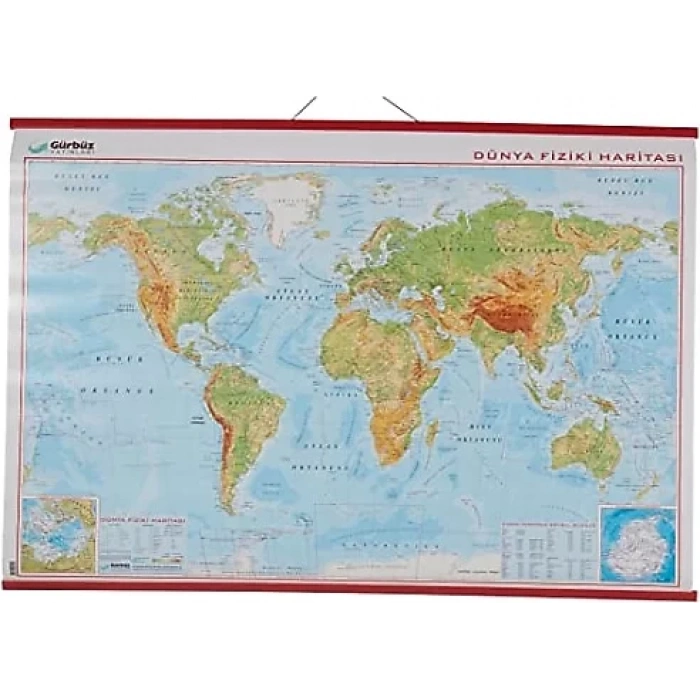 GÜRBÜZ HARİTA DÜNYA FİZİKİ + SİYASİ (70X100) ÇİFT TARAFLI 22012