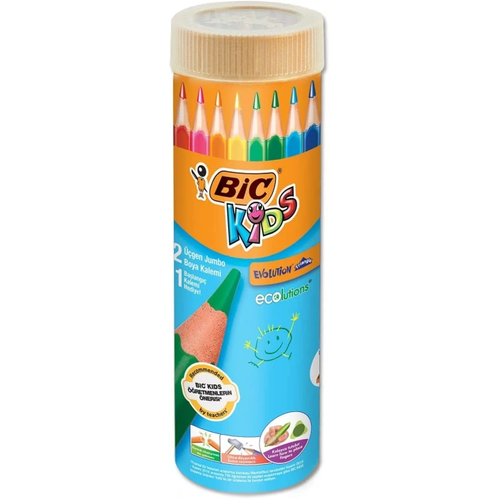BİC EVOLUTION ÜÇGEN JUMBO BOYA KALEMİ 12+1 METAL TÜP 958192