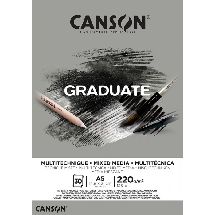 CANSON GRADUATE MIX MEDIA BLOK PAD CANGRAD MIX MEDIA GREY 30S A4 220G  400110371