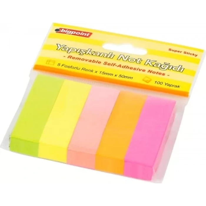 BİGPOİNT YAPIŞKANLI NOT KAĞIDI 5 NEON RENK 15X50MM BP818-05