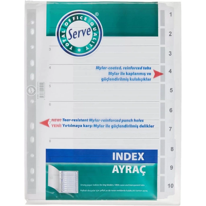 SERVE KARTON AYRAC 1-10 RAKAM A4 SV-5324