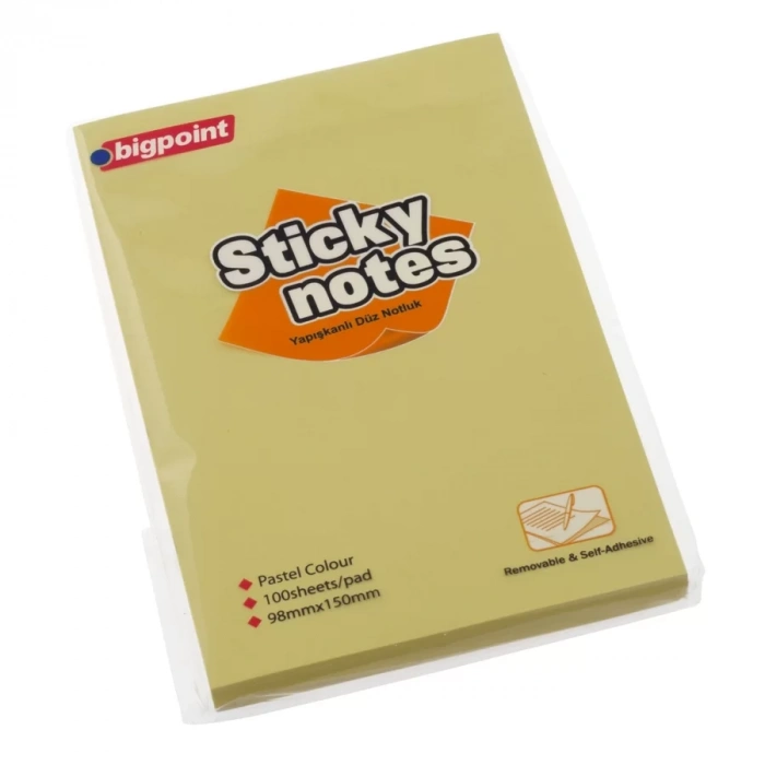 BİGPOİNT YAPIŞKANLI NOT KAĞIDI DÜZ 100X150MM SARI BP814-00