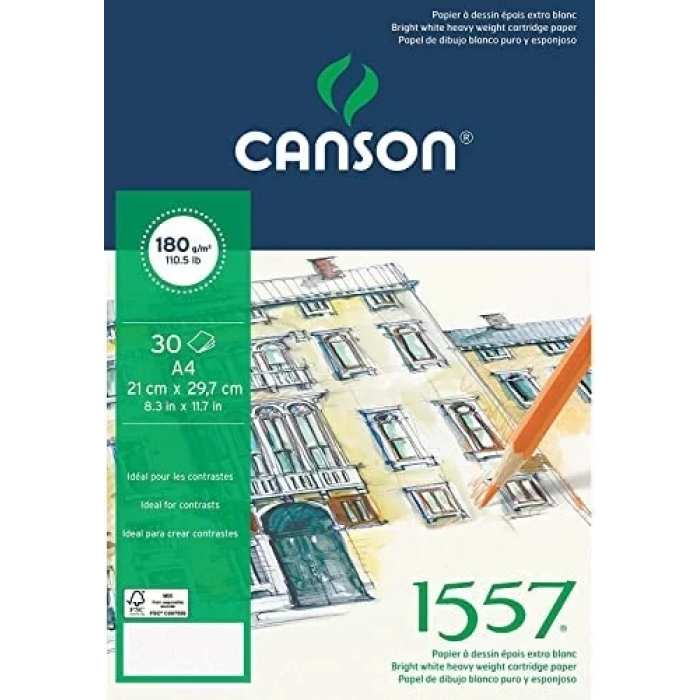 CANSON 1557 RESİM VE ÇİZİM BLOK 180GR A4 20YP ÜSTTEN SPİRALLİ FCNS18020A4US